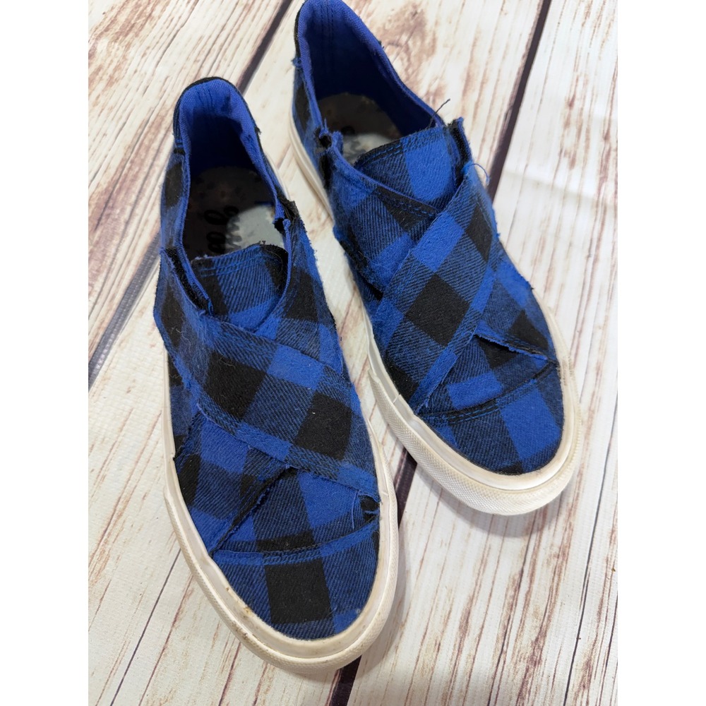 Gypsy Jazz Womens Blue Black Buffalo Plaid Slip On Sneakers Flats‎ Size 6